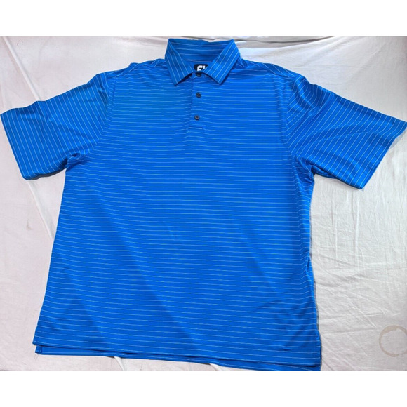 FootJoy FJ Golf Polo Shirt Men's L Blue Striped Short Sleeve Tech - Picture 1 of 6